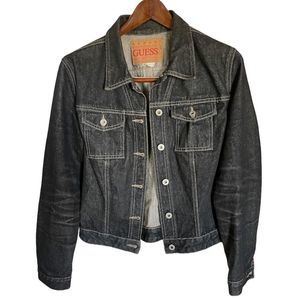 Vintage Guess Black Distressed Denim Jean Jacket - Size XL